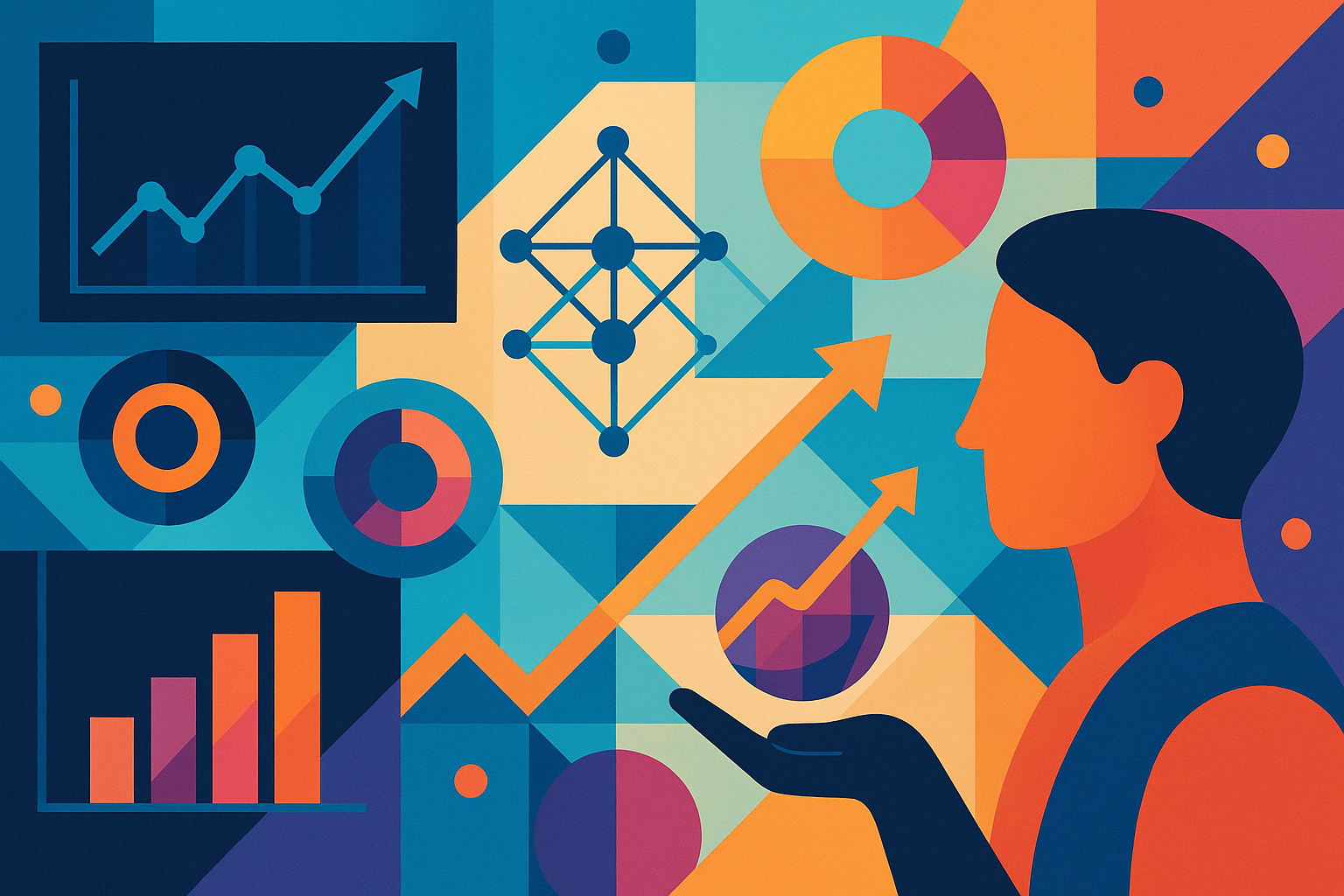 Professional illustration representing Master the Power of Predictive Analytics for Digital Marketers featuring elements r...