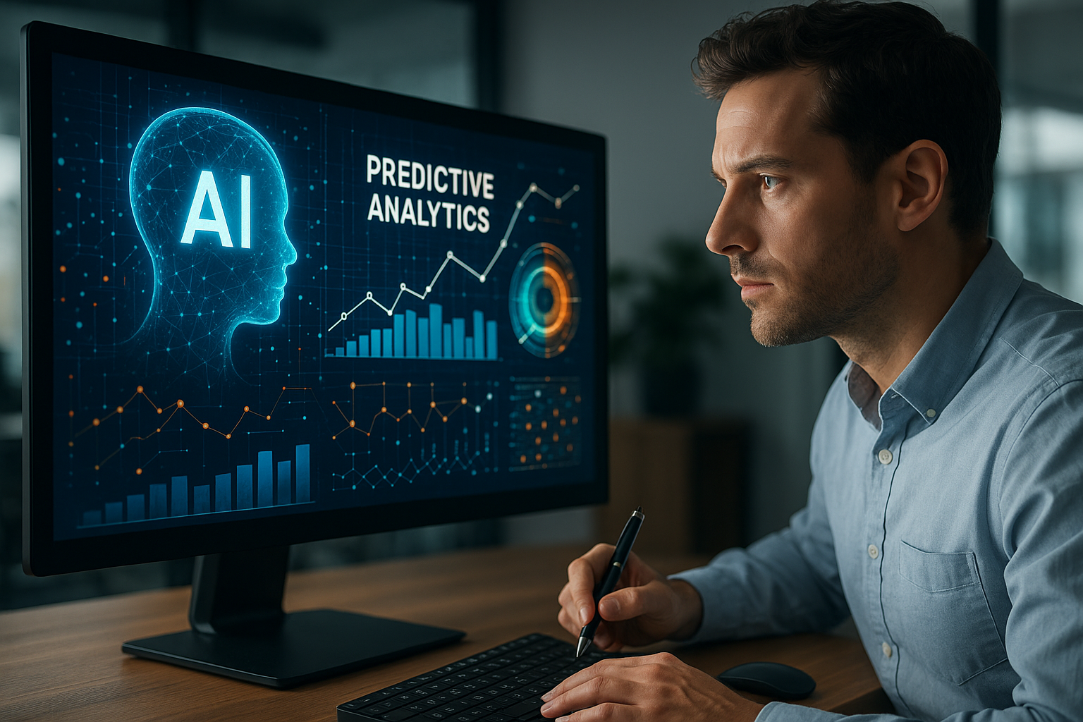 Professional illustration representing Mastering AI-Driven Predictive Analytics: A Comprehensive Guide featuring elements ...