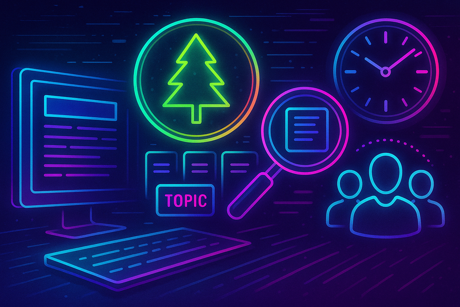 Professional illustration representing How to choose evergreen topics for marketing blogs featuring elements related to co...