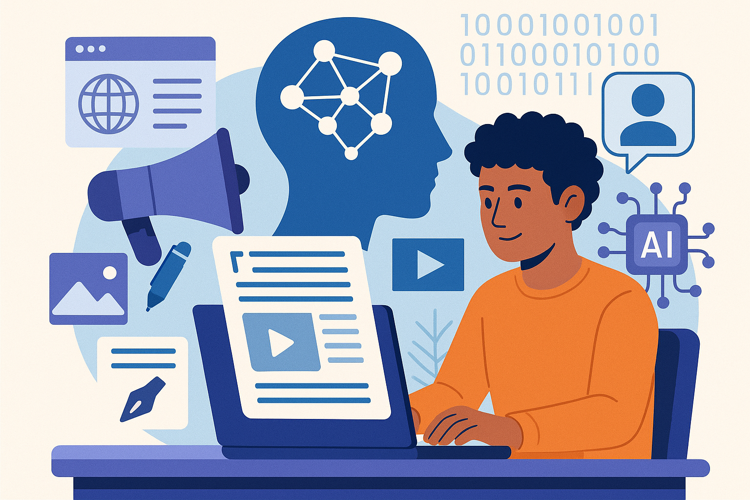 Professional illustration representing Unlock the Power of AI Algorithms to Optimize Content Creation featuring elements r...