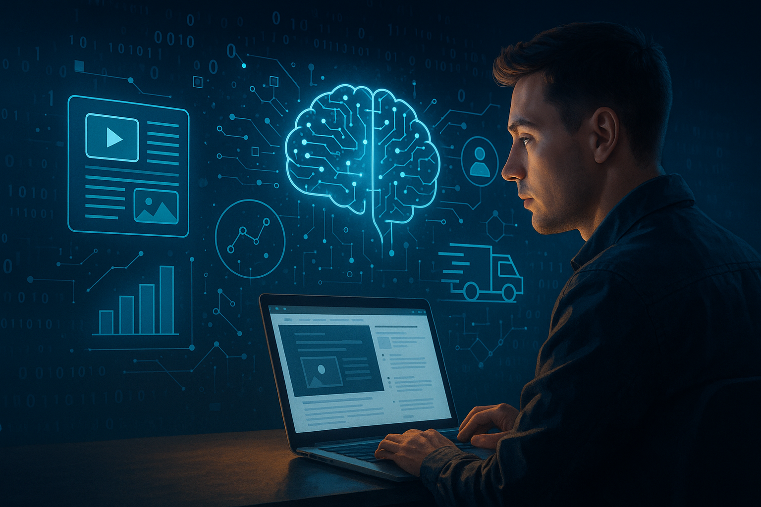 Professional illustration representing Unlock the Power of AI Algorithms to Optimize Content Delivery featuring elements r...