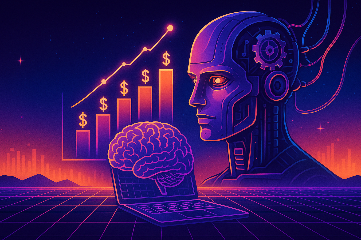 Professional illustration representing Unlock the Power of Machine Learning to Maximize Ad Spend Efficiency featuring elem...