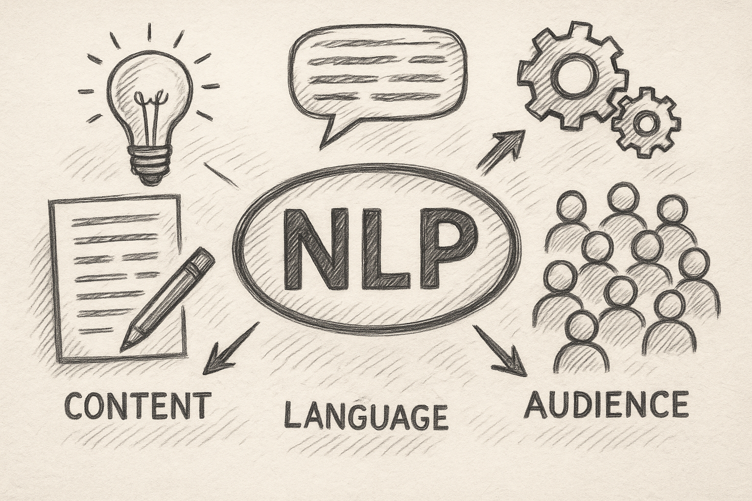 Professional illustration representing Unlock the Power of Natural Language Processing in Content Creation featuring eleme...