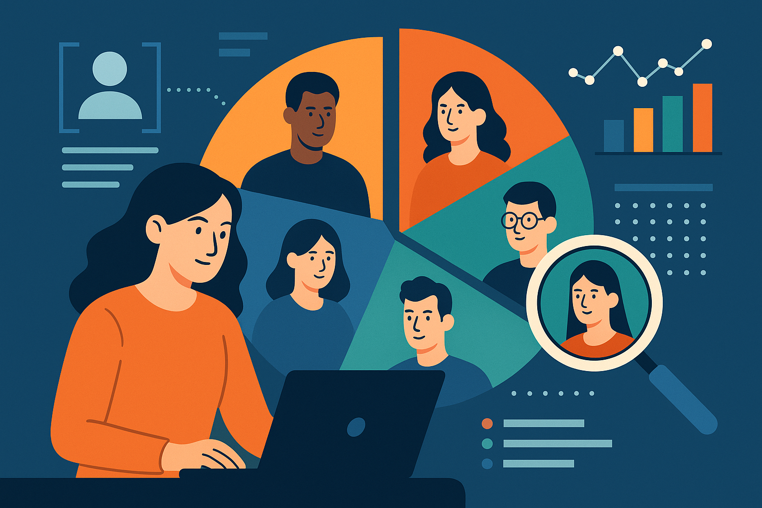 Professional illustration representing Unlock the Secrets to Mastering Customer Segmentation for Effective featuring eleme...