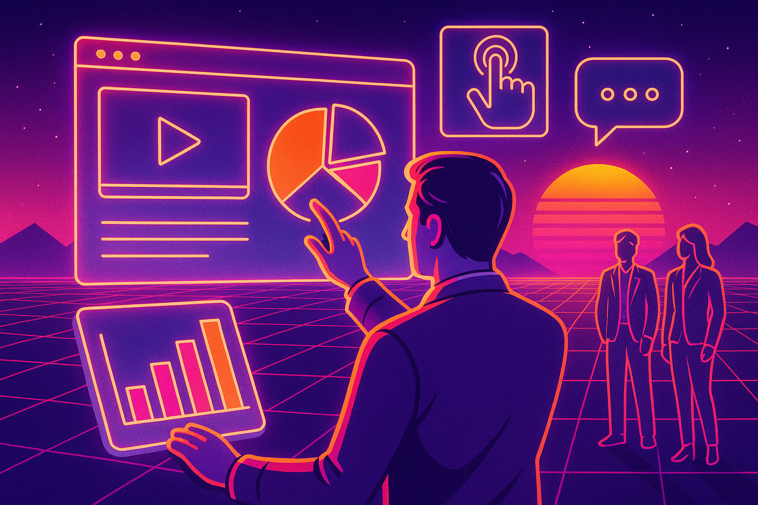 Professional illustration representing How to Use Interactive Content to Engage B2B Buyers featuring elements related to c...