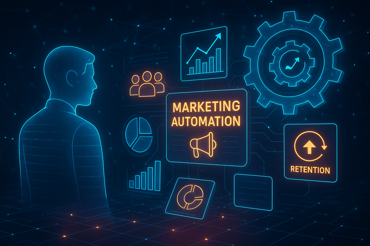 Professional illustration representing Utilizing Marketing Automation for B2B Customer Retention featuring elements relate...
