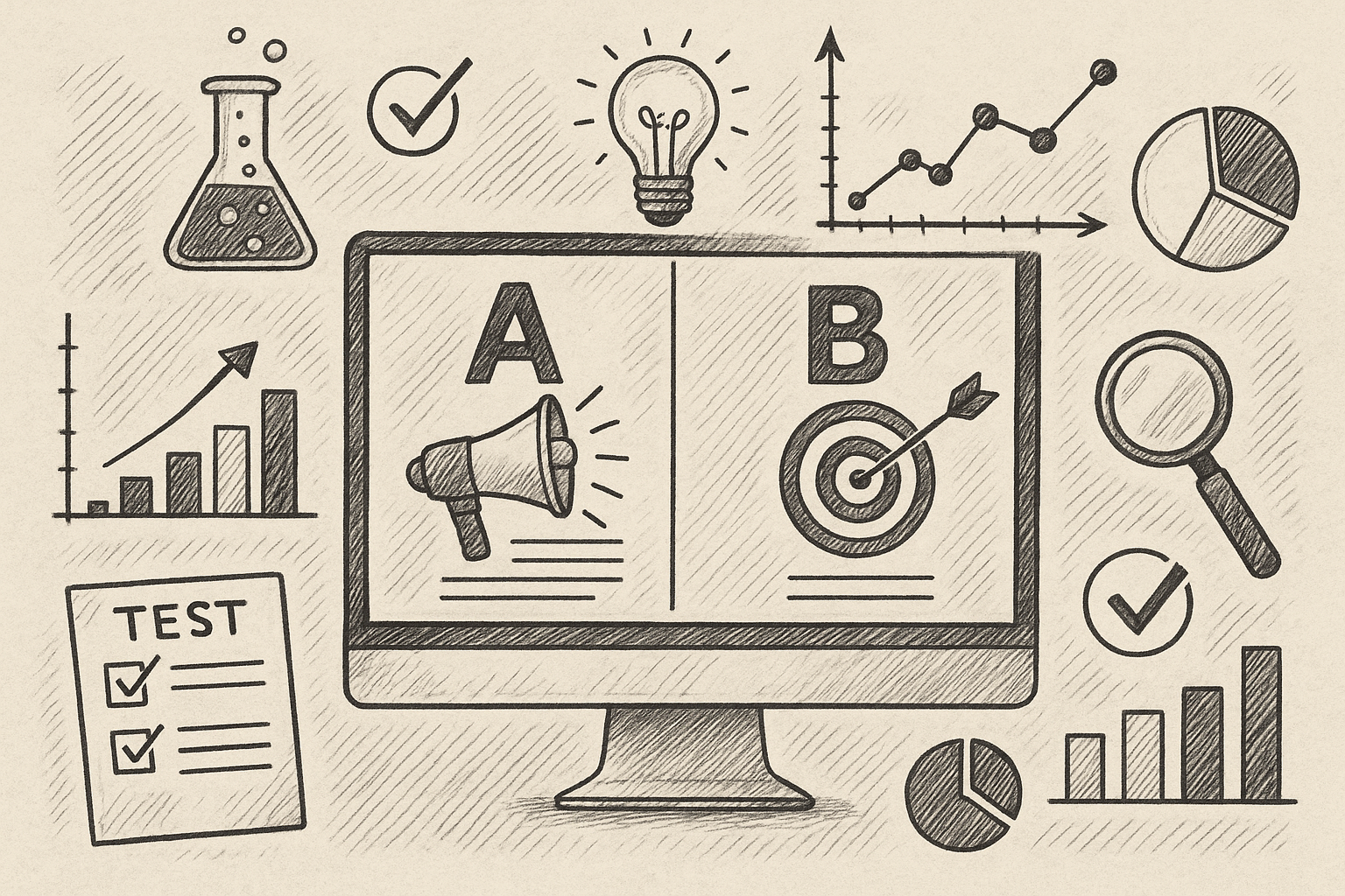 Professional illustration representing The Importance of A/B Testing in B2B Marketing Campaigns featuring elements related...