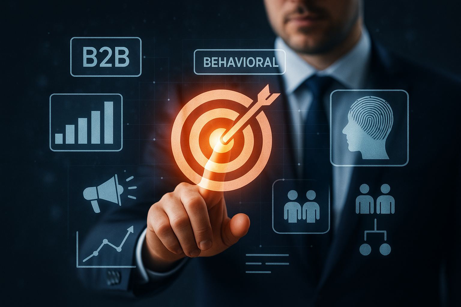 Professional illustration representing Utilizing Behavioral Targeting in B2B Marketing Campaigns featuring elements relate...