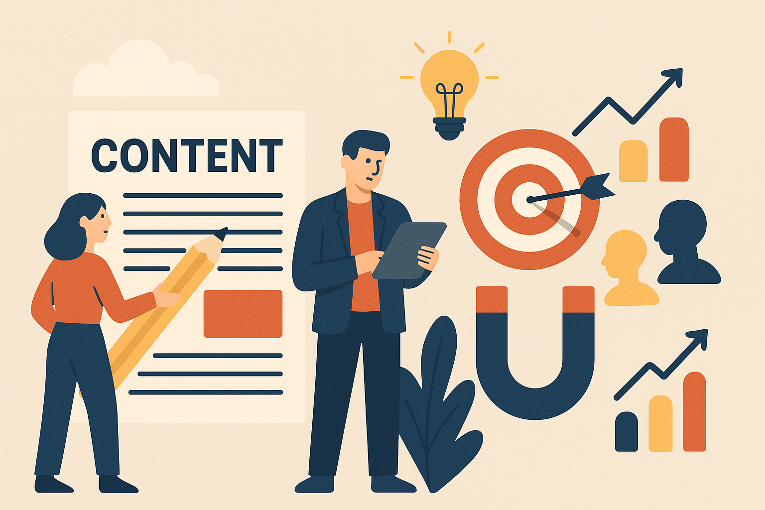 Professional illustration representing Creating an Effective B2B Content Marketing Strategy for Lead Generation featuring ...