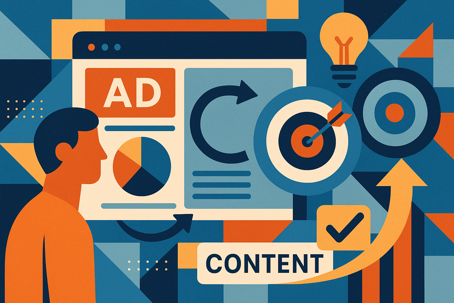 Professional illustration representing How to Use Retargeting to Boost B2B Marketing Effectiveness featuring elements rela...