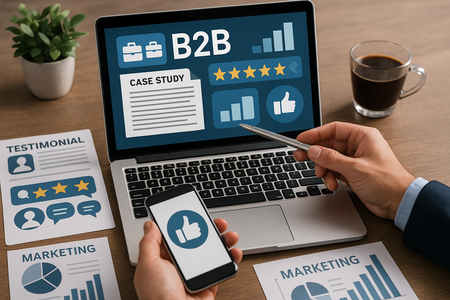 Professional illustration representing Effective Strategies for B2B Social Proof in Marketing featuring elements related t...