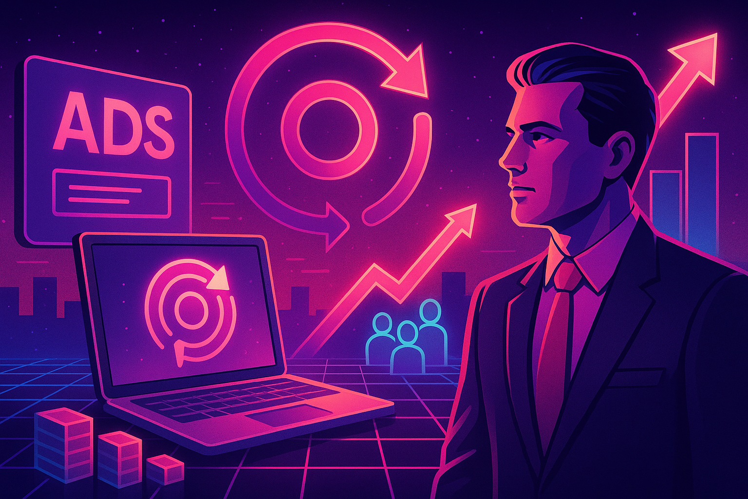 Professional illustration representing Maximizing ROI with B2B Retargeting Strategies featuring elements related to retarg...