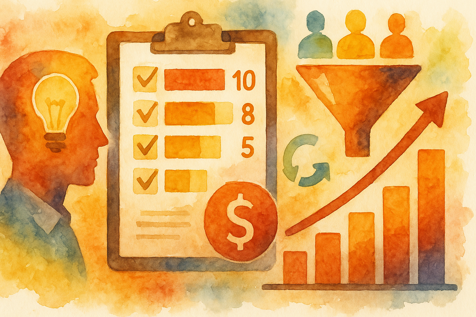 Professional illustration representing How to Implement a B2B Lead Scoring System featuring elements related to scoring, l...
