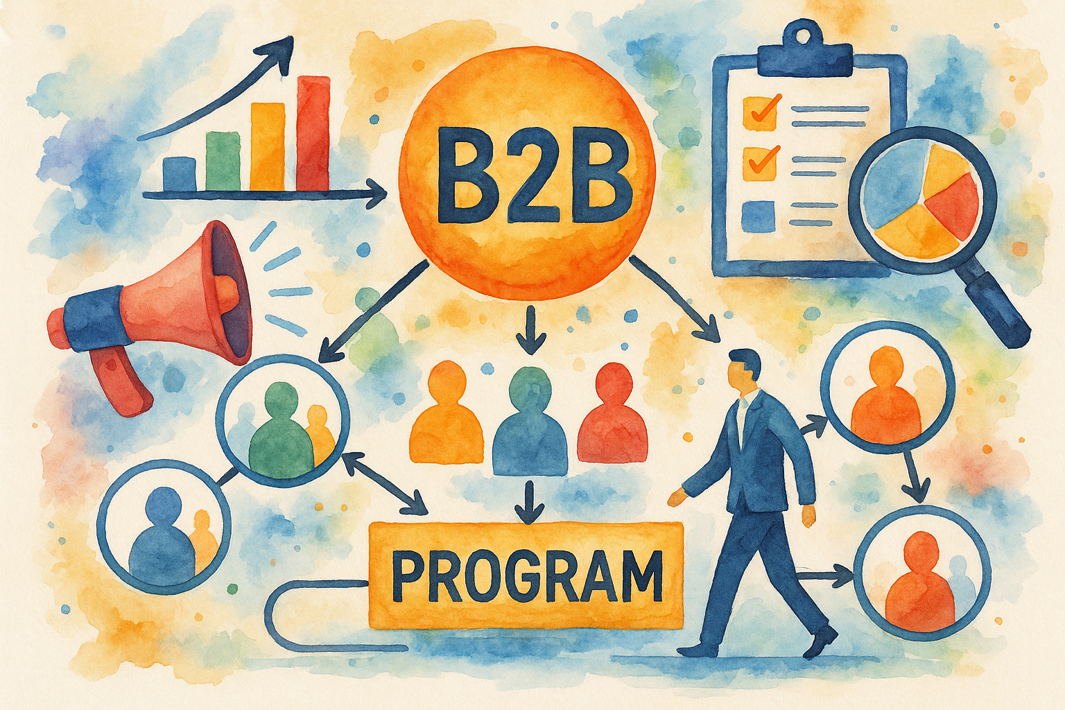 Professional illustration representing How to Build an Effective B2B Affiliate Marketing Program featuring elements relate...