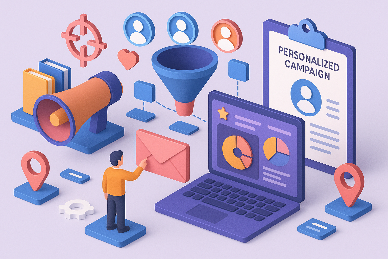 Professional illustration representing How to Implement Effective Account-Based Marketing in B2B featuring elements relate...