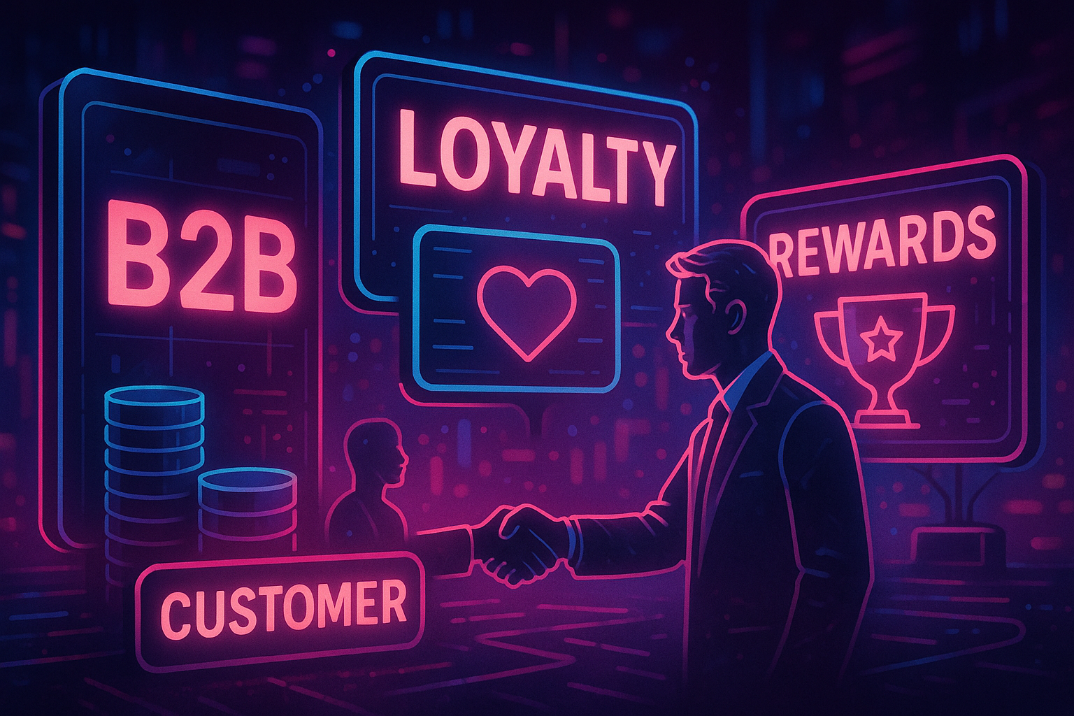 Professional illustration representing Implementing a B2B Loyalty Program to Drive Customer Retention featuring elements r...