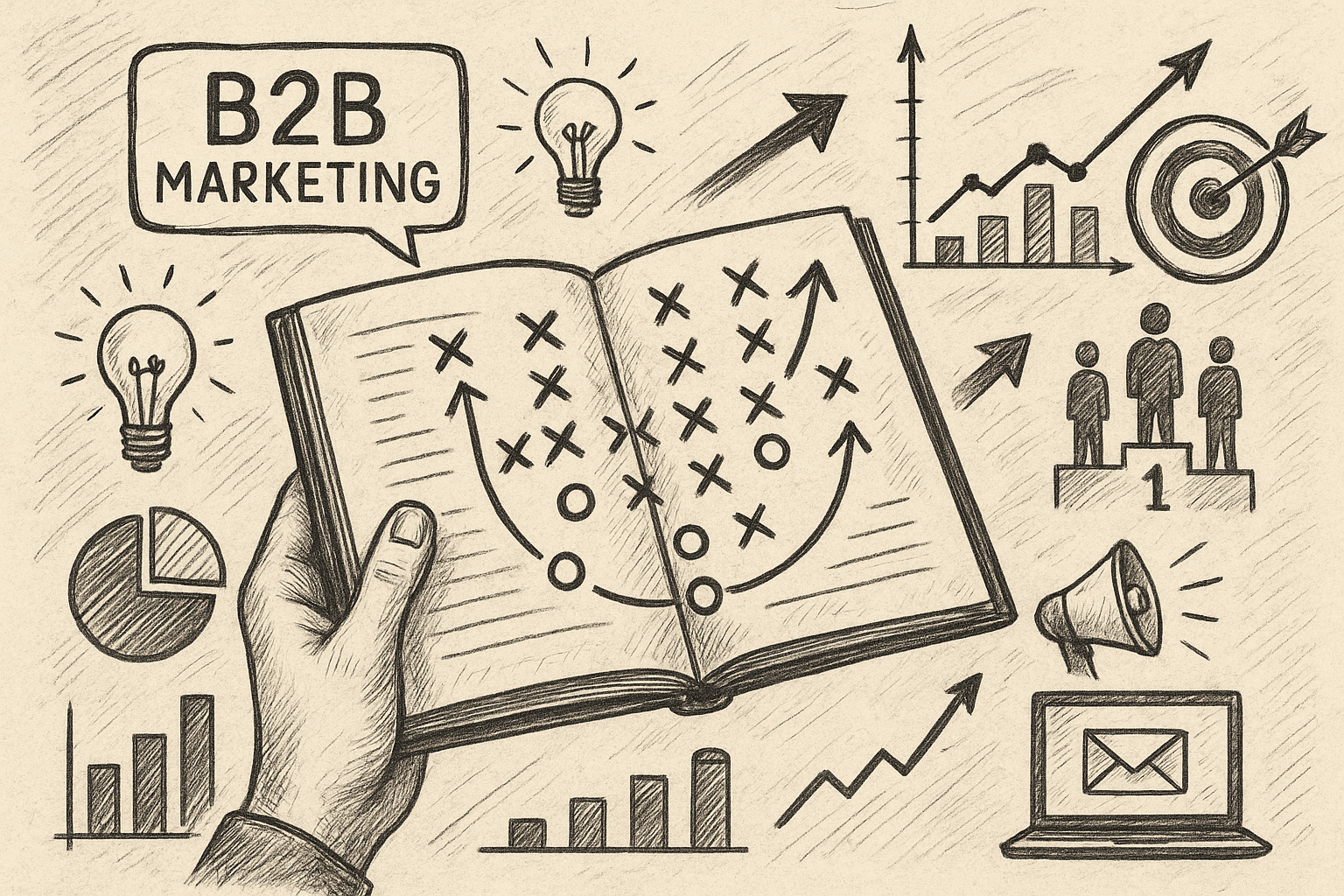 Professional illustration representing Creating a B2B Marketing Playbook for Consistent Success featuring elements related...