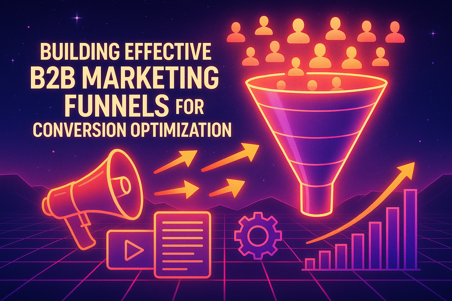 Professional illustration representing Building Effective B2B Marketing Funnels for Conversion Optimization featuring elem...