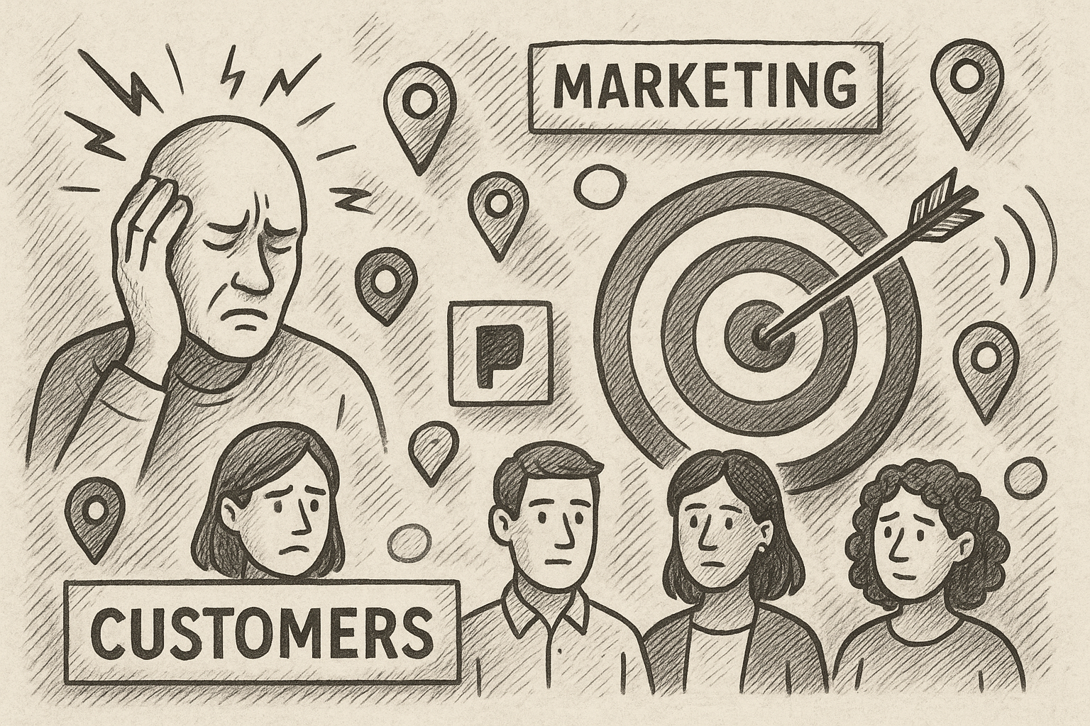 Professional illustration representing Building a B2B Marketing Strategy Around Customer Pain Points featuring elements re...