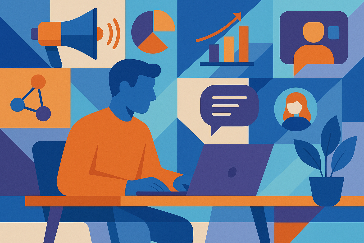 Professional illustration representing Creating a B2B Marketing Strategy for Remote Work Environments featuring elements r...