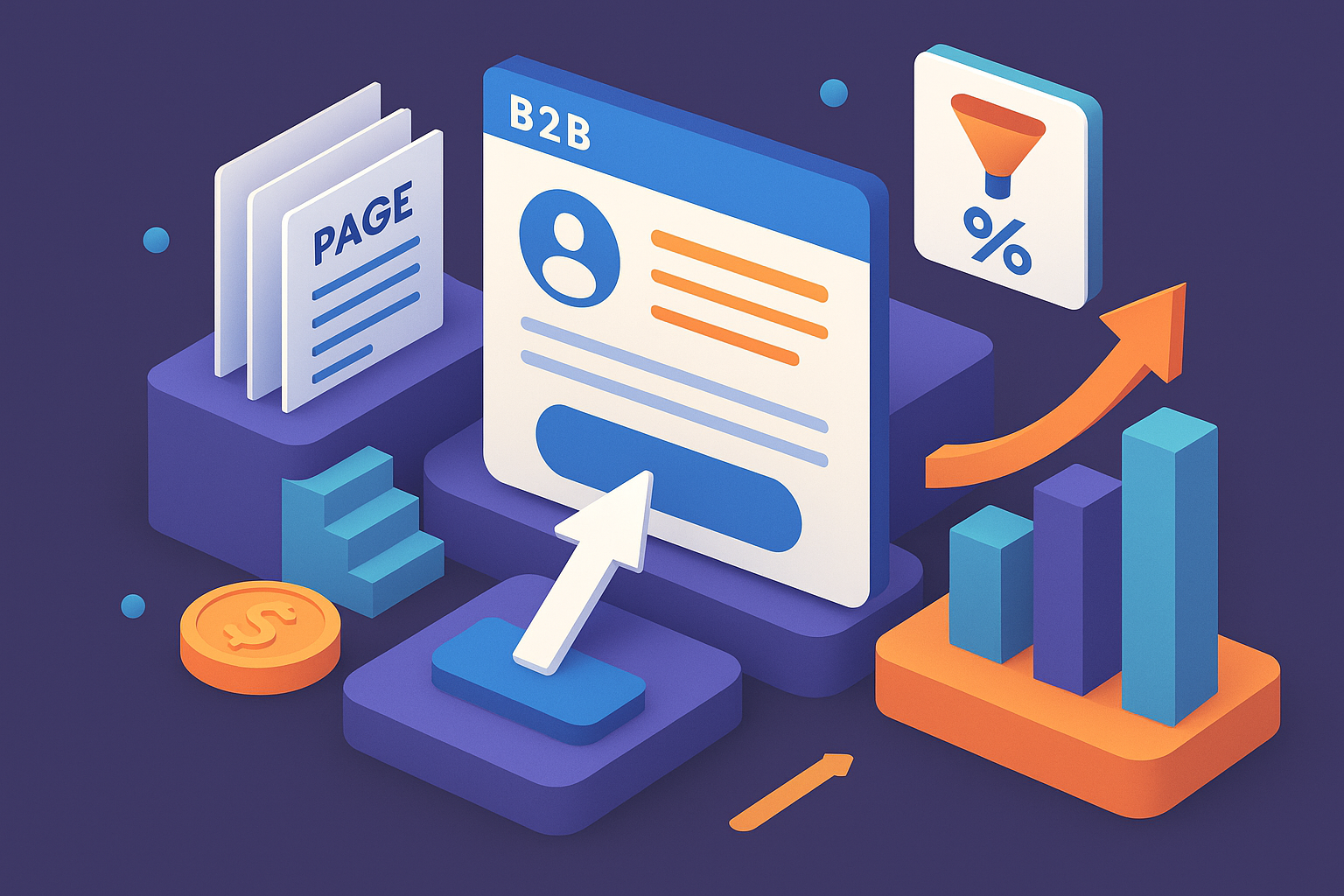 Professional illustration representing Designing Effective B2B Landing Pages for Conversion featuring elements related to ...