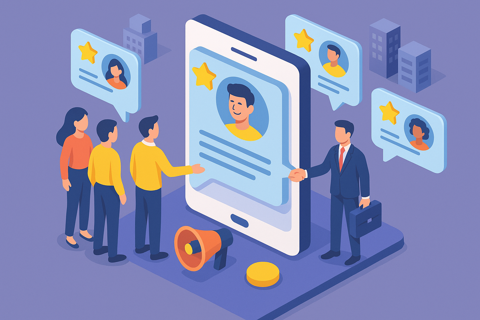 Professional illustration representing Leveraging Customer Testimonials for B2B Credibility featuring elements related to ...