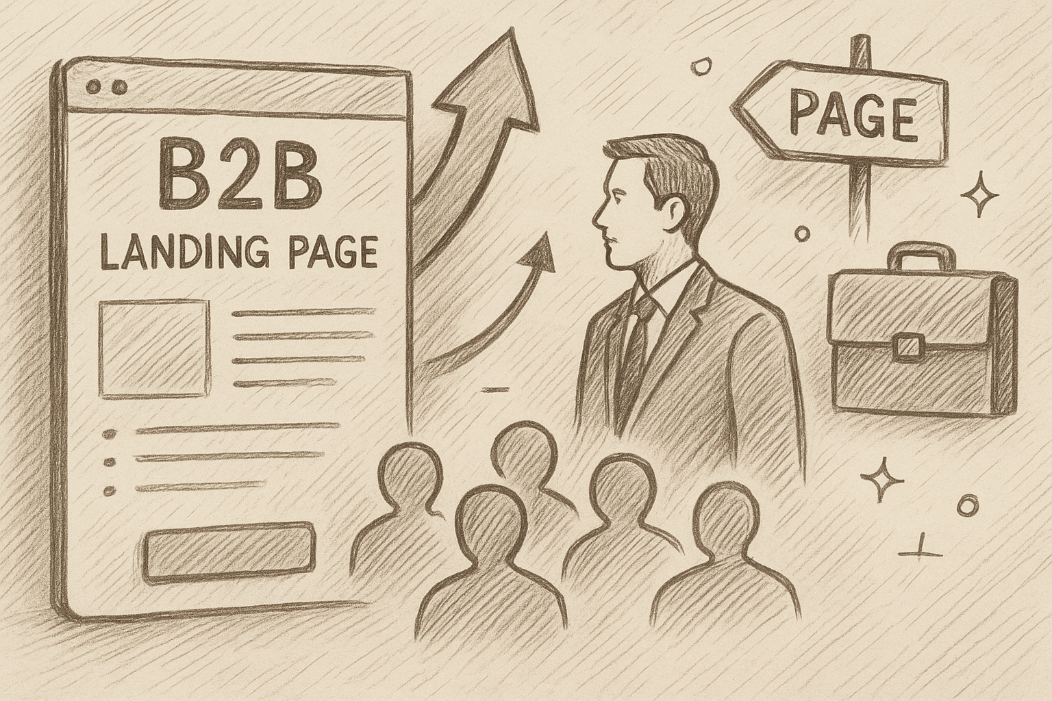 Professional illustration representing Optimizing B2B Landing Pages for Higher Conversions featuring elements related to p...