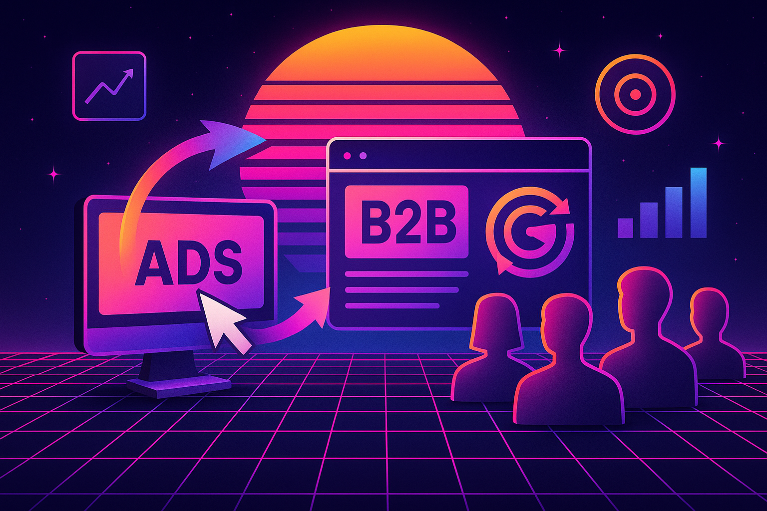 Professional illustration representing How to Use Retargeting to Improve B2B Marketing Results featuring elements related ...