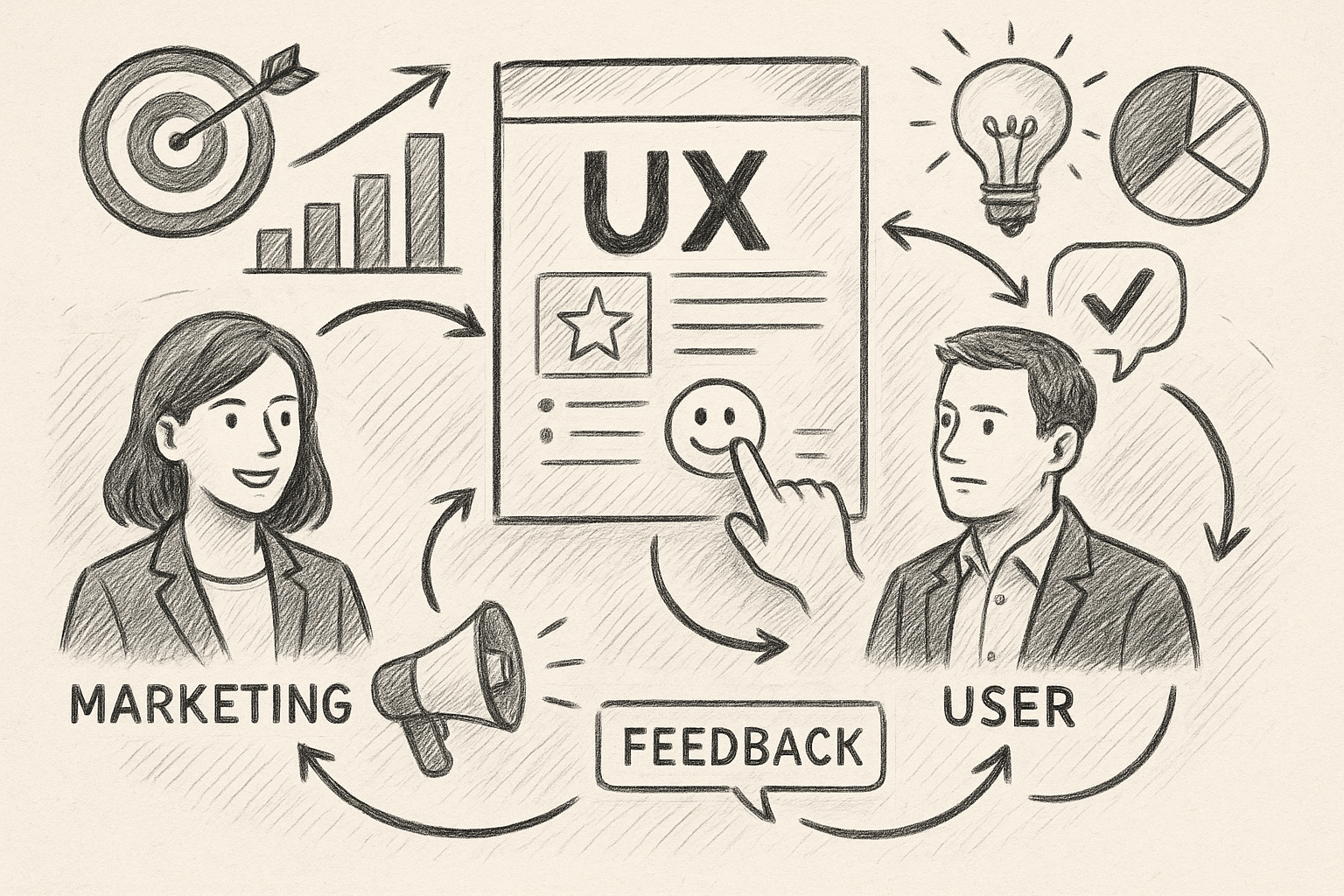 Professional illustration representing How to Integrate User Experience Design in B2B Marketing featuring elements related...