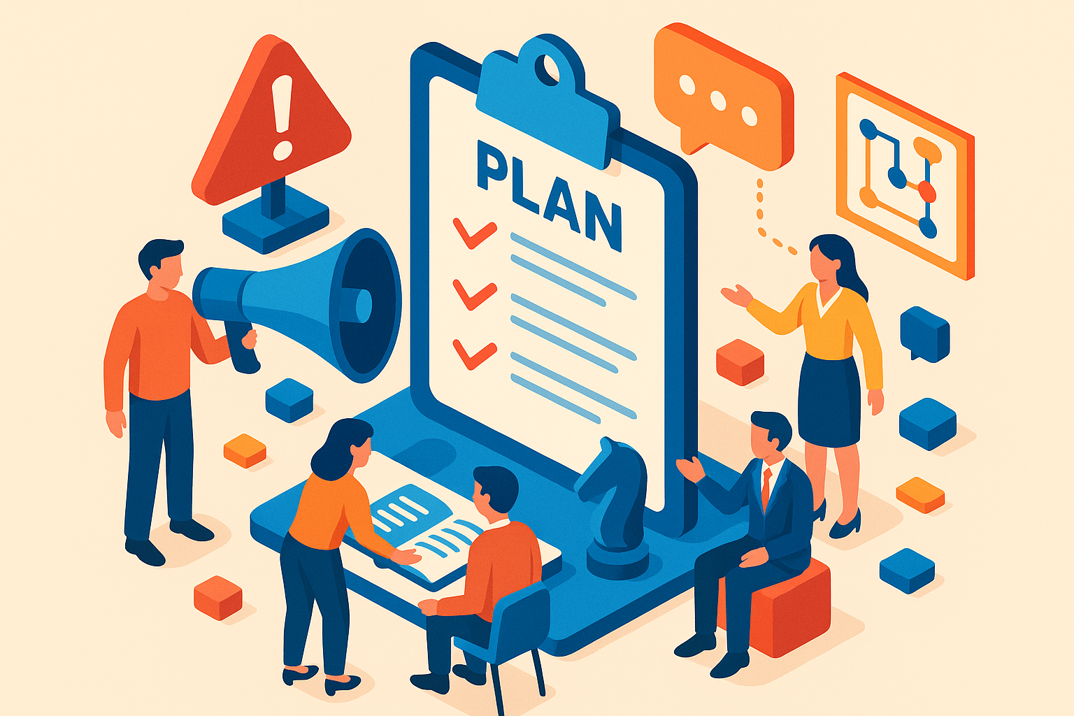 Professional illustration representing Creating a B2B Crisis Communication Plan featuring elements related to communicatio...