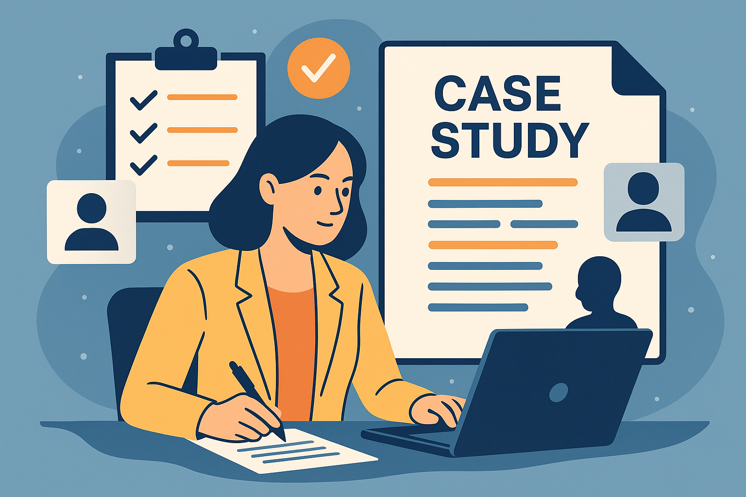 Professional illustration representing How to Create Compelling B2B Case Studies for Marketing featuring elements related ...