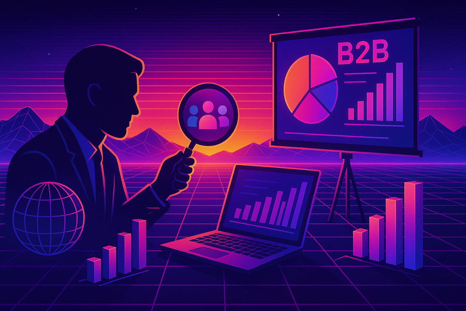 Professional illustration representing Best Practices for Conducting Market Research in B2B featuring elements related to ...