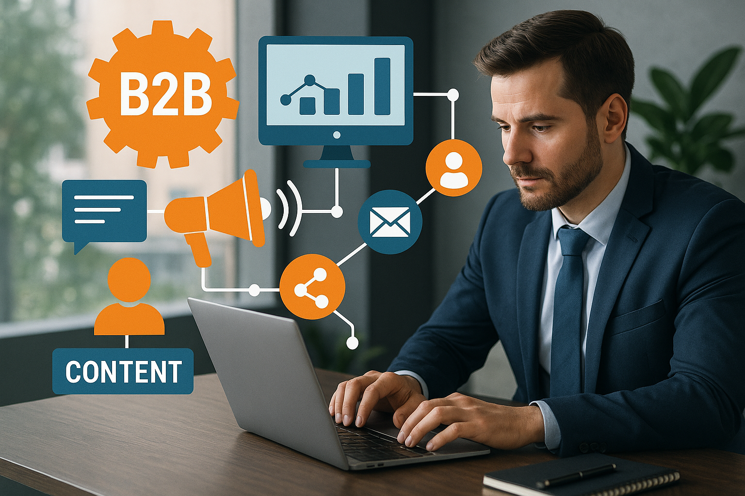 Professional illustration representing Optimizing B2B Marketing Automation for Better Efficiency featuring elements relate...