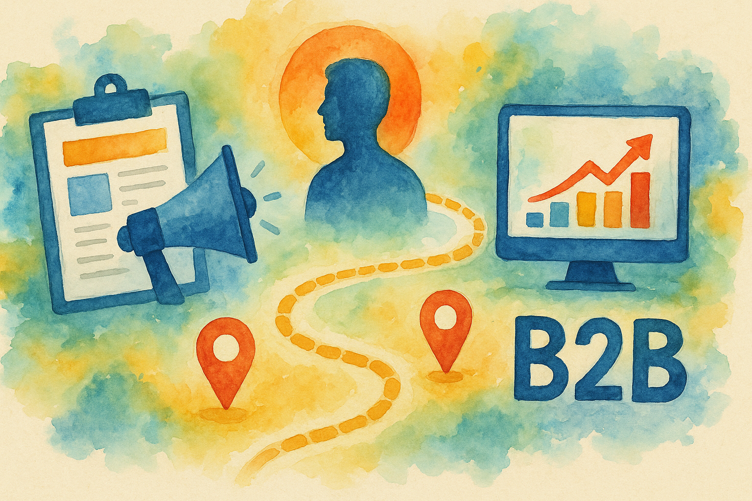 Professional illustration representing Customer journey content maps for B2B marketing teams featuring elements related to...