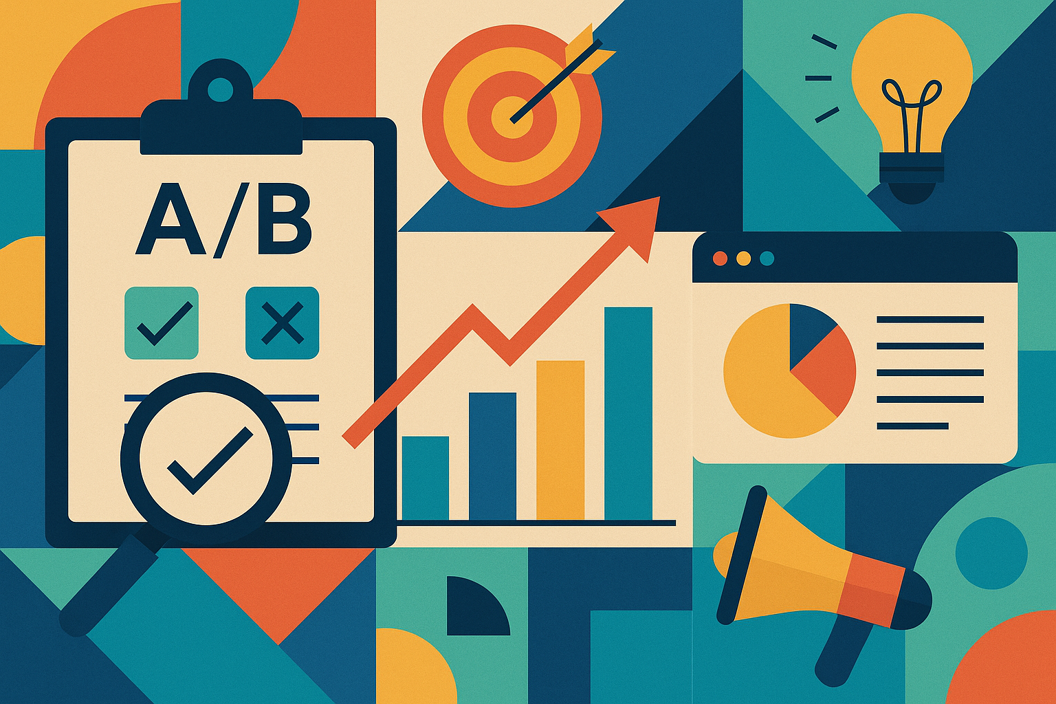 Professional illustration representing Implementing Effective A/B Testing for B2B Marketing Success featuring elements rel...