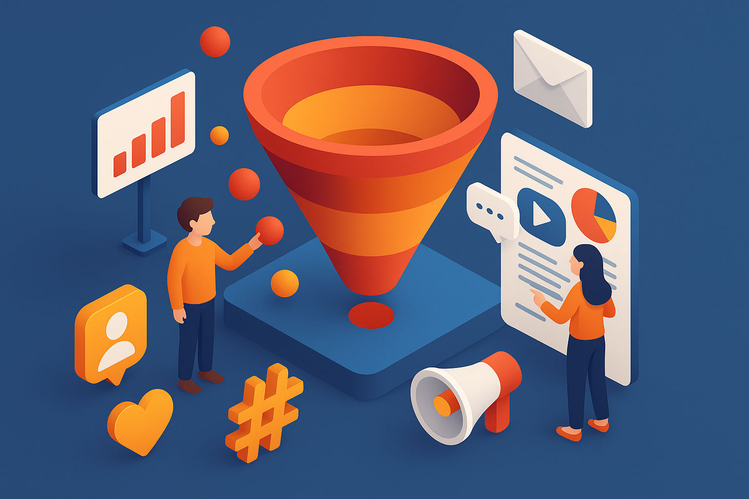 Professional illustration representing Building Effective B2B Marketing Funnels for Engagement featuring elements related ...