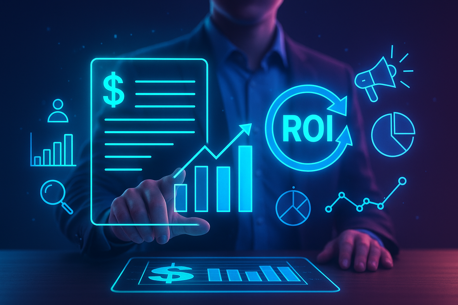 Professional illustration representing Creating a B2B Marketing Budget for Maximum ROI featuring elements related to marke...