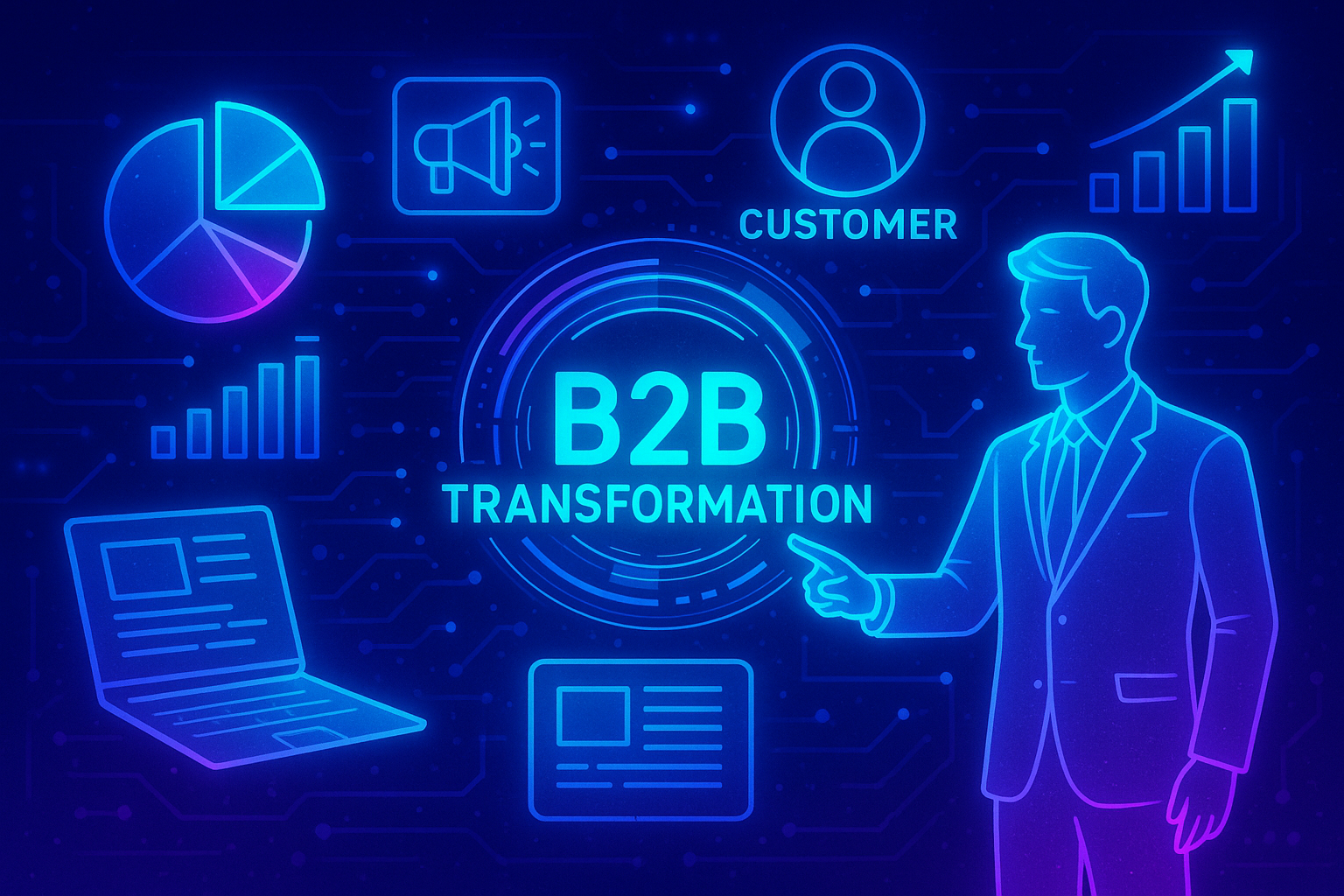Professional illustration representing Developing a B2B Marketing Plan Focused on Digital Transformation featuring element...