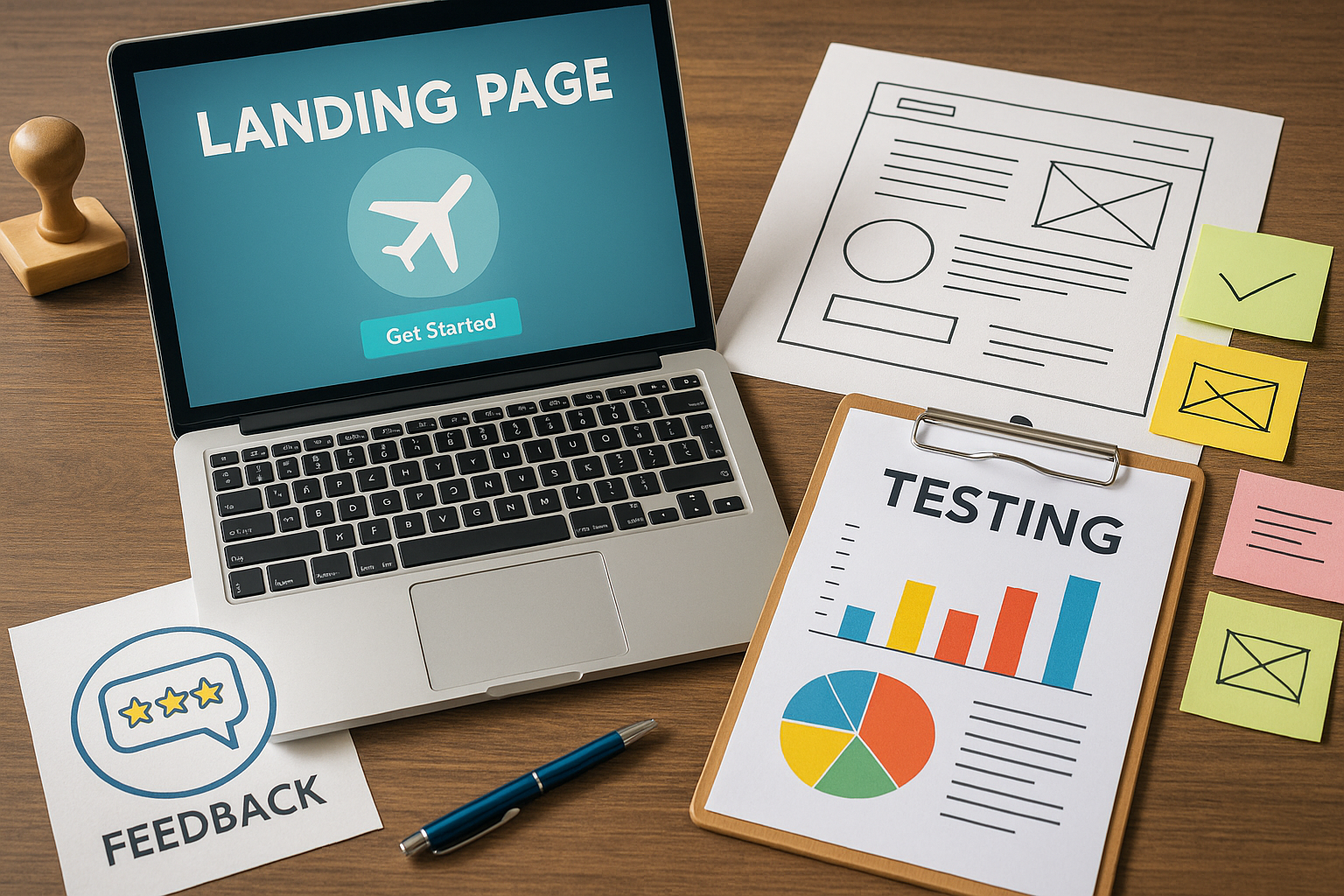 Professional illustration representing Paid search landing page testing frameworks that scale featuring elements related t...