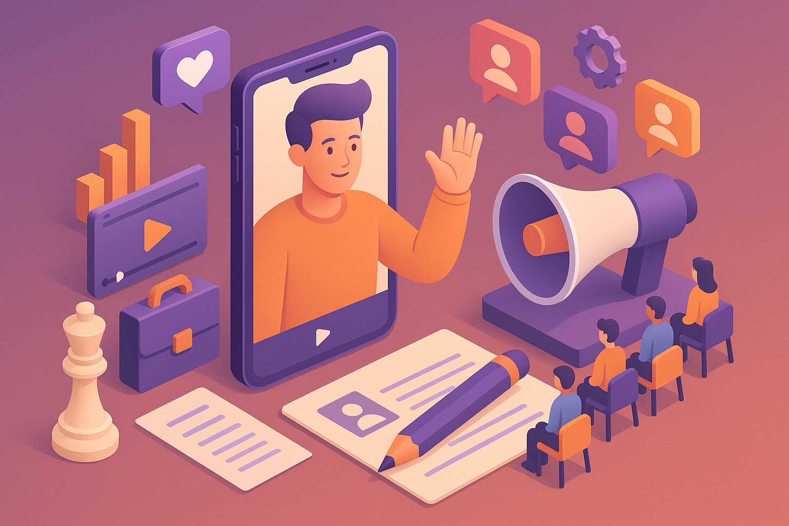 Professional illustration representing Implementing a B2B Marketing Strategy for Influencer Partnerships featuring element...
