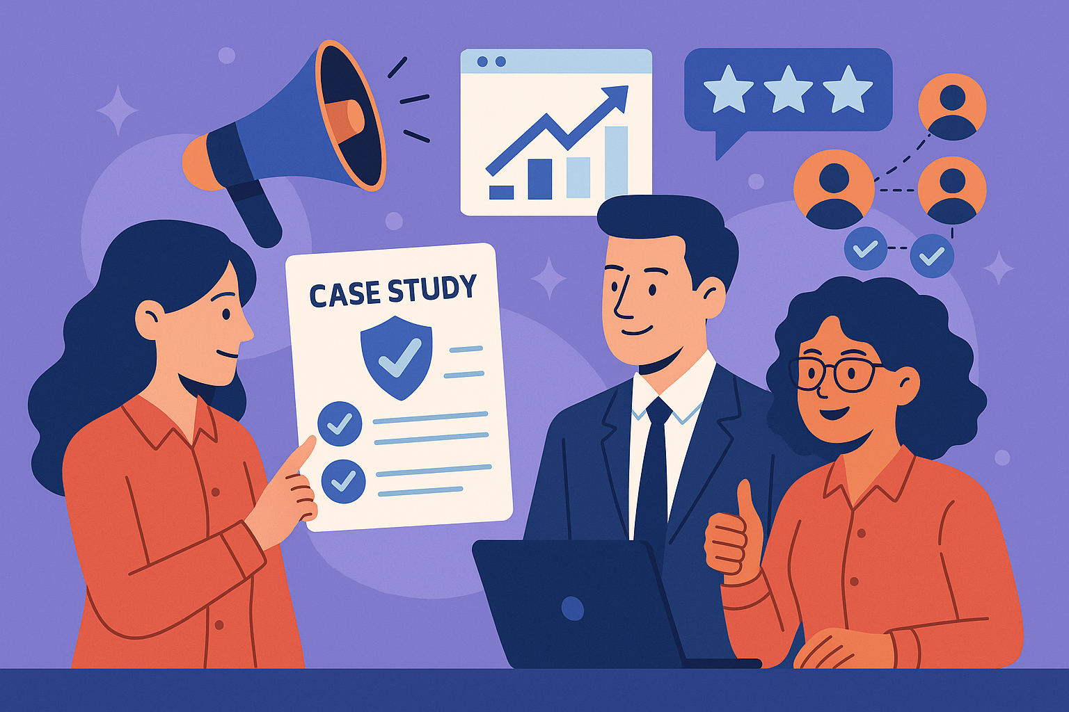 Professional illustration representing How to Use Social Proof in B2B Marketing Strategies featuring elements related to p...