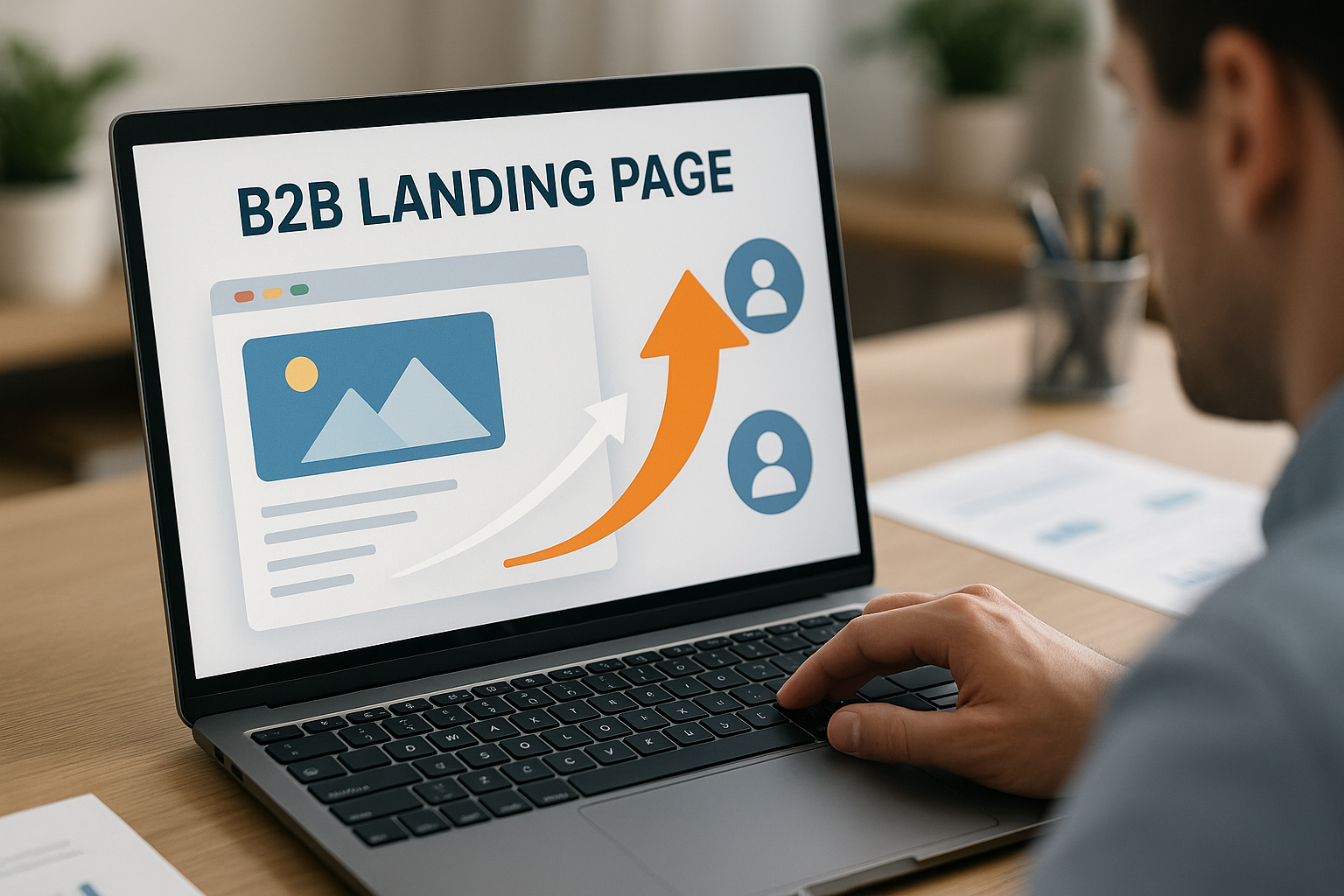 Professional illustration representing How to Optimize B2B Landing Pages for Higher Conversions featuring elements related...