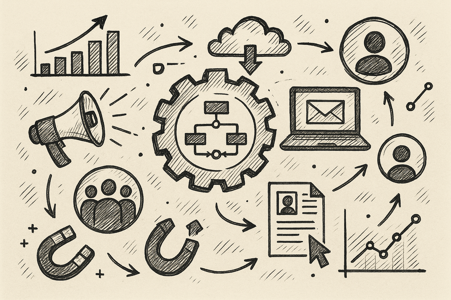 Professional illustration representing How to Optimize Your B2B Marketing Automation for Better Efficiency featuring eleme...