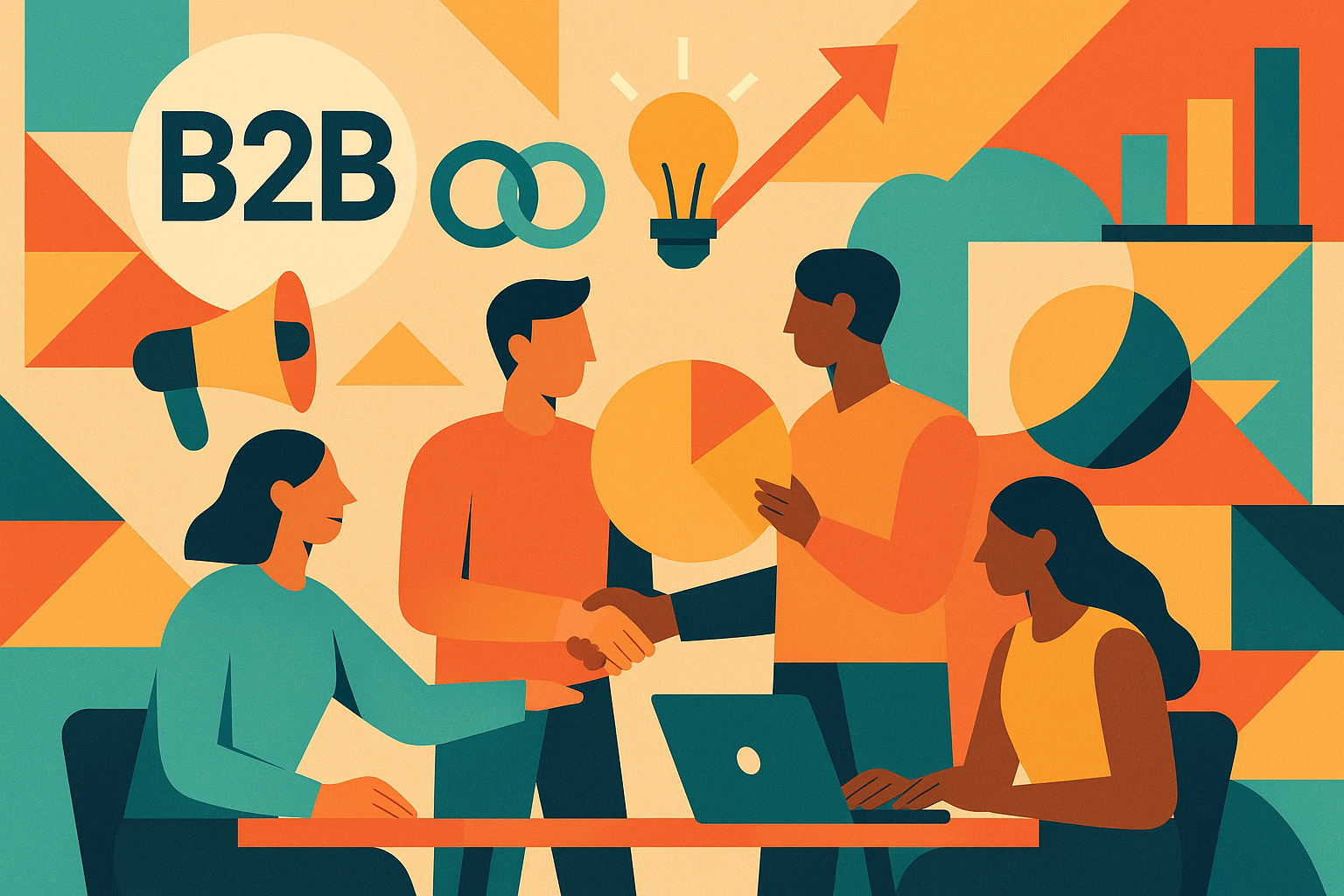 Professional illustration representing How to Foster Team Collaboration in B2B Marketing Initiatives featuring elements re...