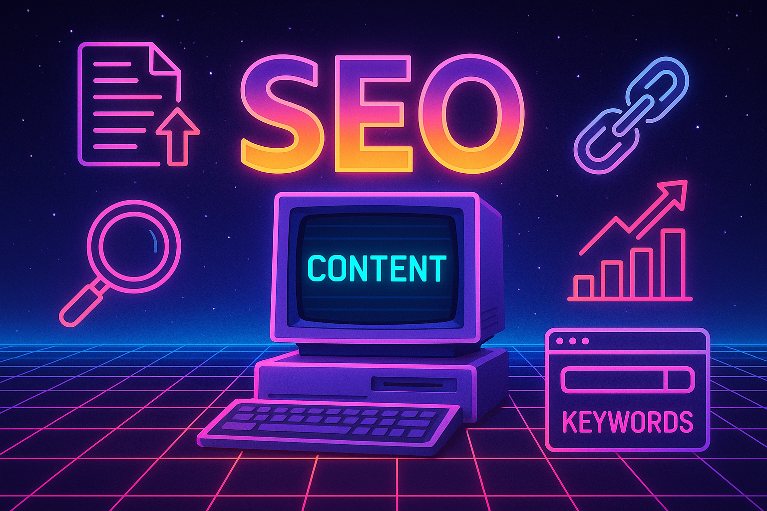 Professional illustration representing How to Incorporate SEO Best Practices into Your B2B Content Strategy featuring elem...