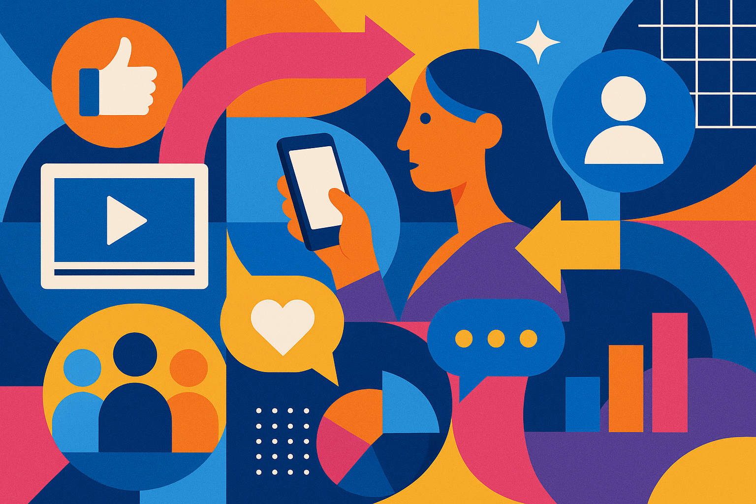 Professional illustration representing How to Leverage Social Media for B2B Customer Engagement featuring elements related...
