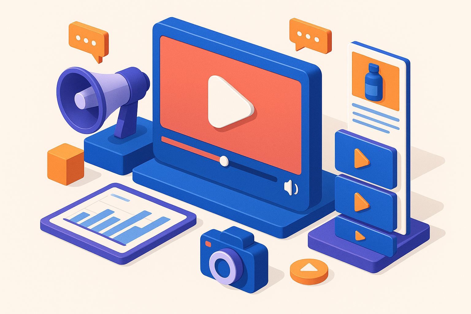Professional illustration representing Utilizing Video Marketing for Effective B2B Engagement featuring elements related t...