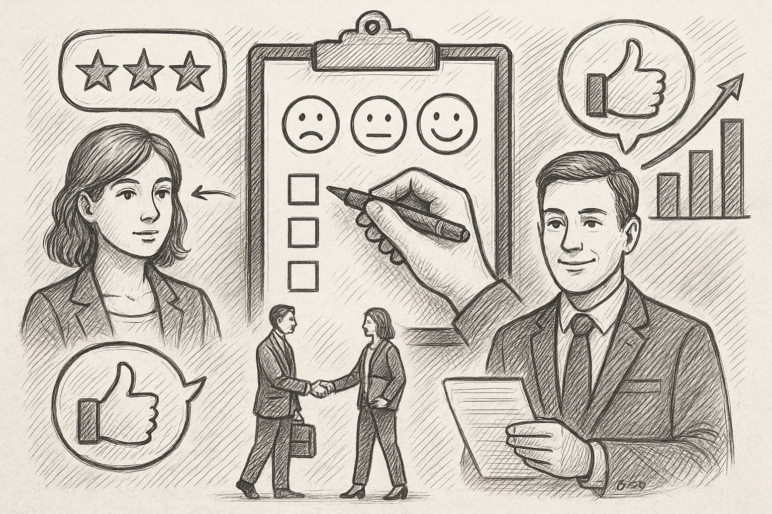 Professional illustration representing How to Measure Customer Satisfaction in B2B Marketing featuring elements related to...