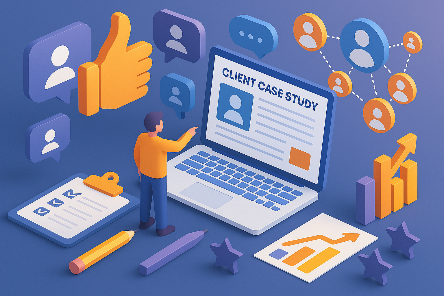 Professional illustration representing Leveraging Social Proof in B2B Marketing Strategies featuring elements related to s...