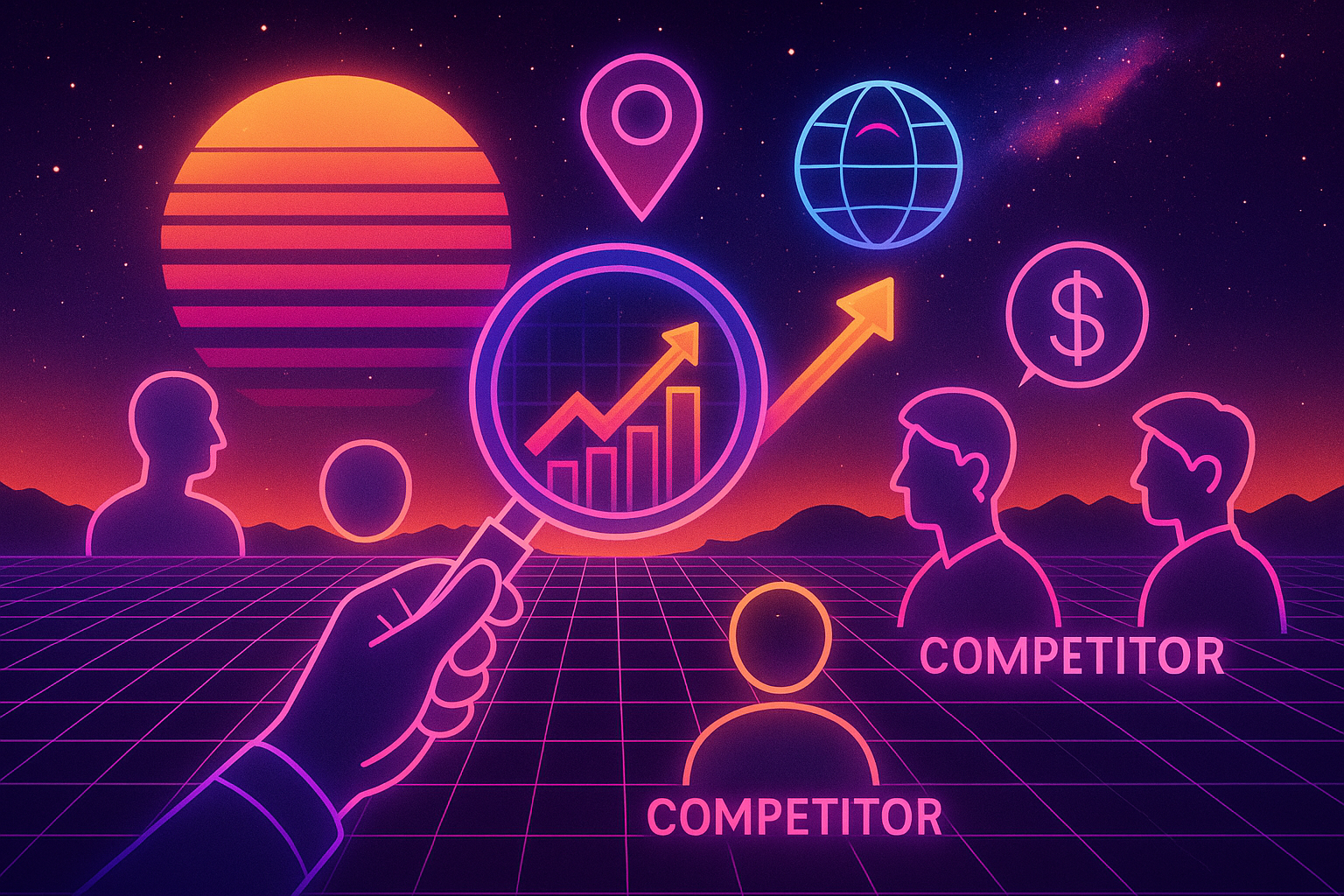 Professional illustration representing How to Conduct Competitive Analysis for B2B Marketing Success featuring elements re...